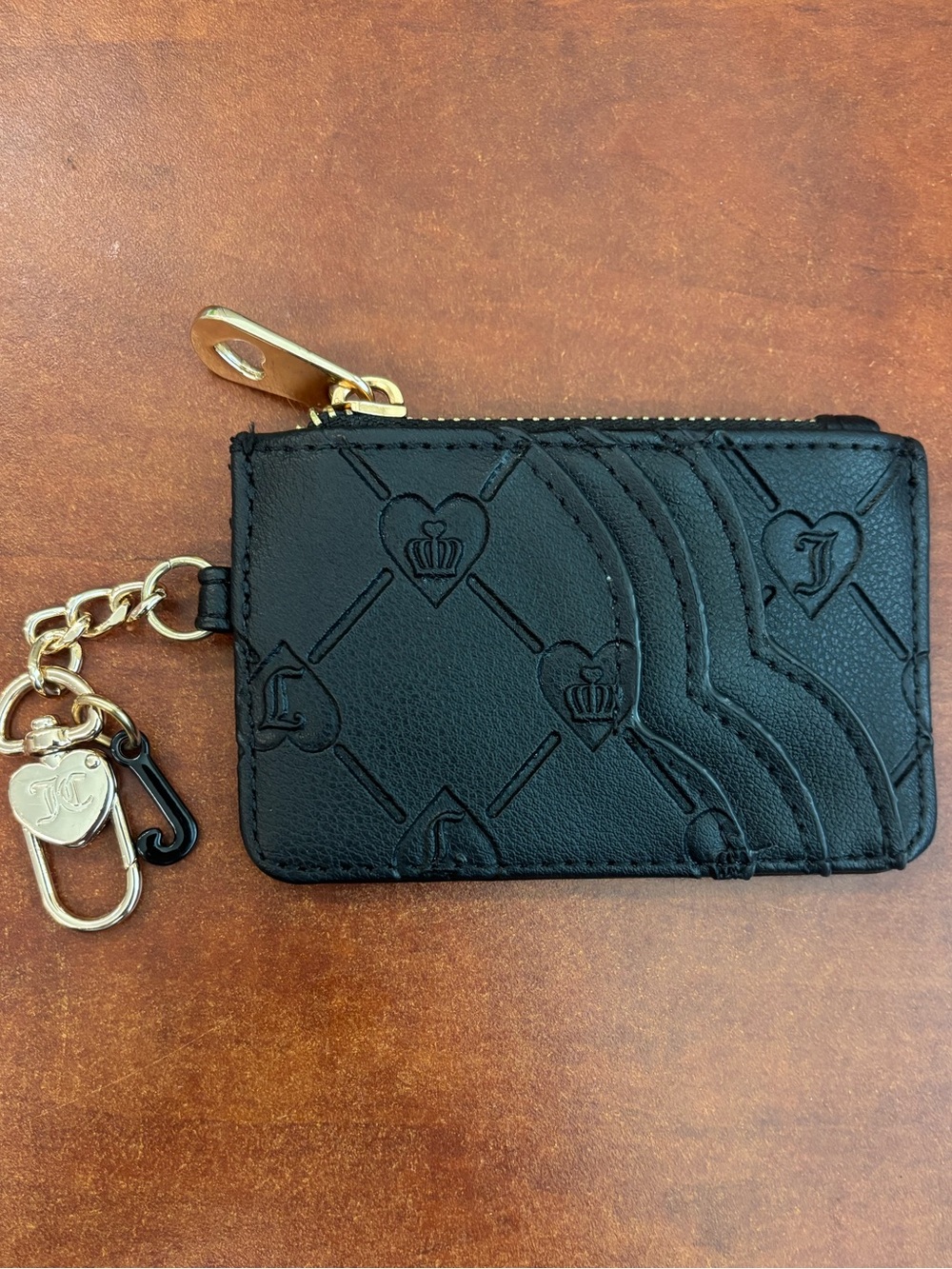 Juicy Couture Black Quilted Heart Key & Card Holder with Gold Hardware